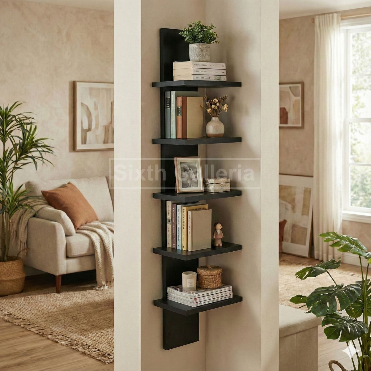 Tegra 5-tier wall shelf in living room