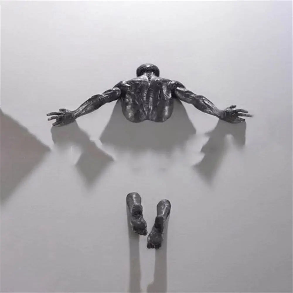 3D Through Wall Figure Sculpture Resin