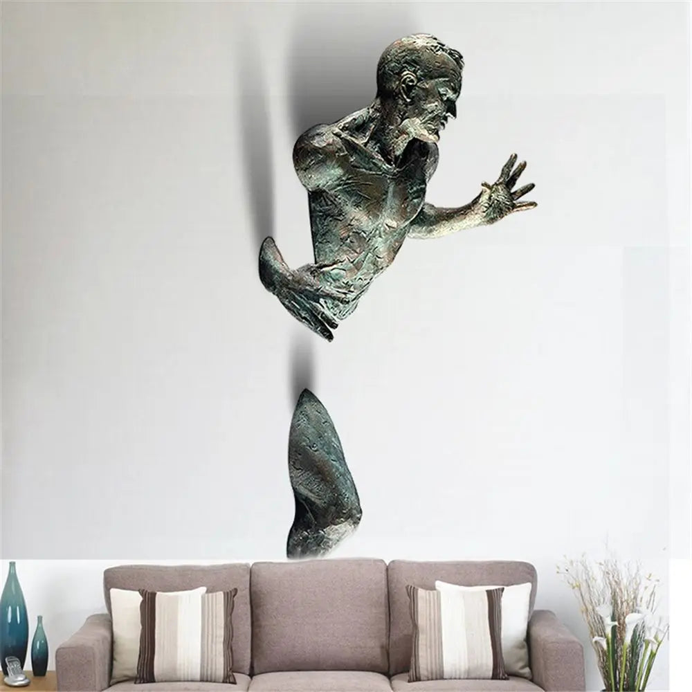 3D Through Wall Figure Sculpture Resin