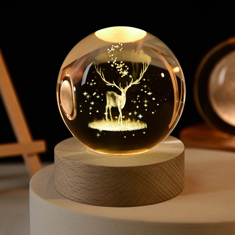 Unique 3D Elk Crystal Ball LED Night Light