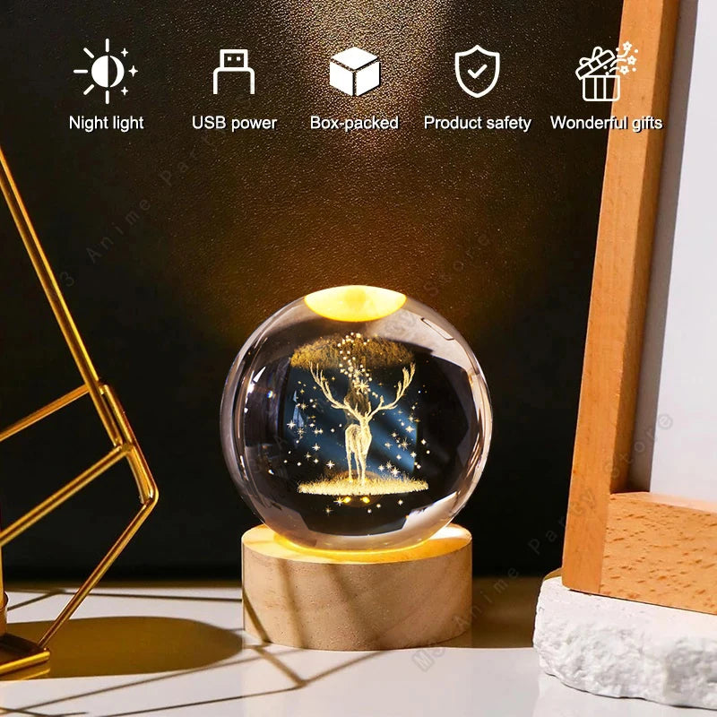 Unique 3D Elk Crystal Ball LED Night Light