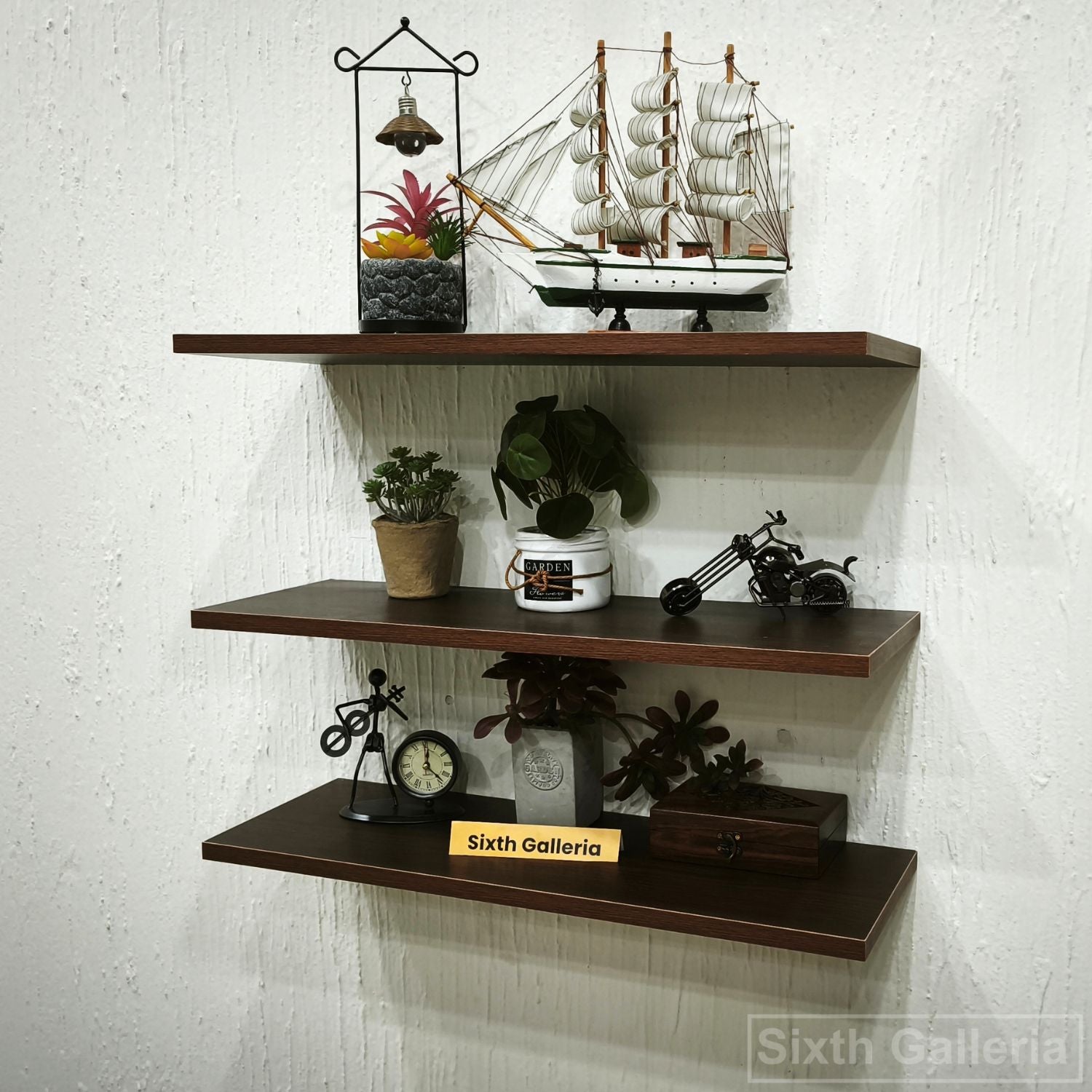 Set of 3 Floating Shelves Walnut Brown