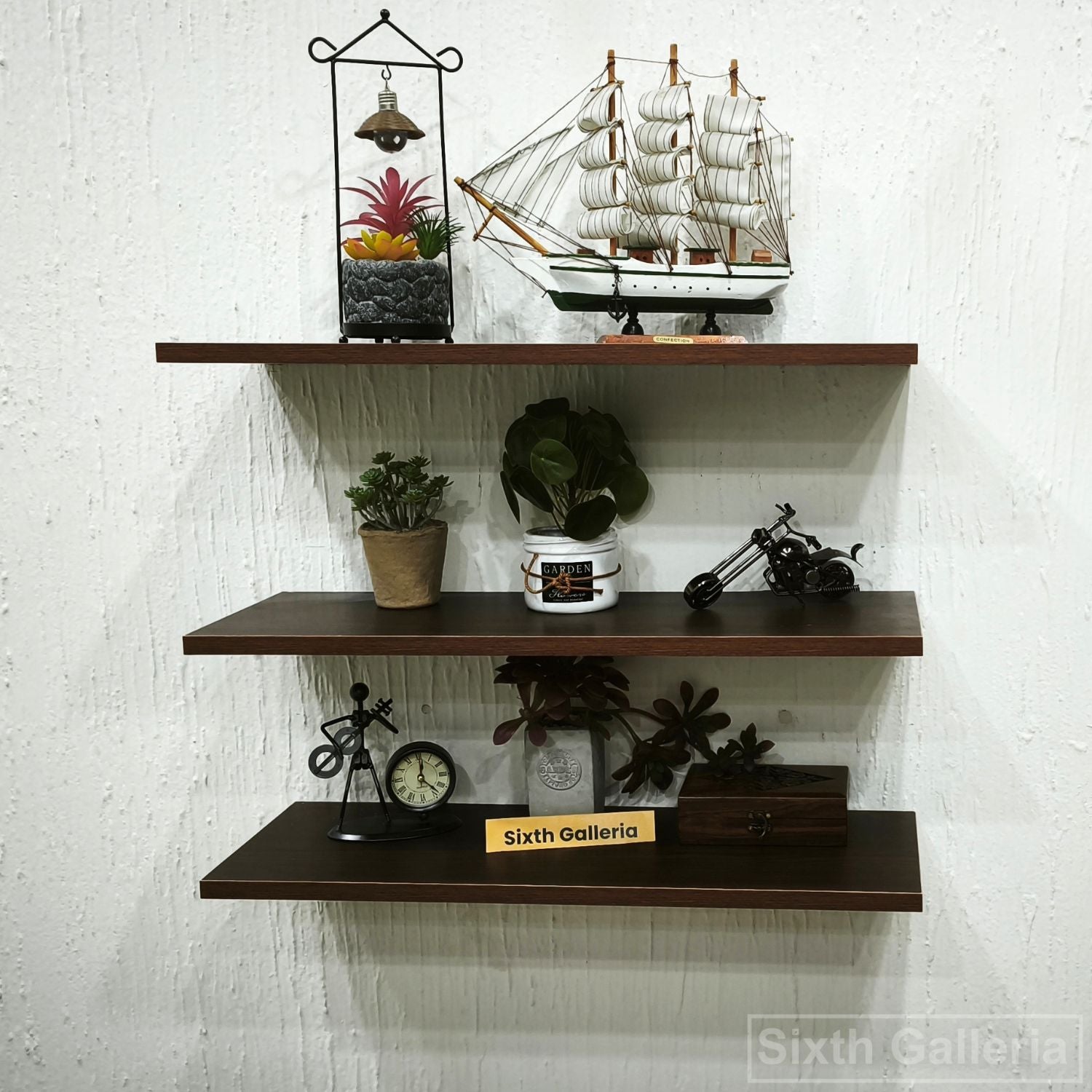 Set of 3 Floating Shelves Walnut Brown