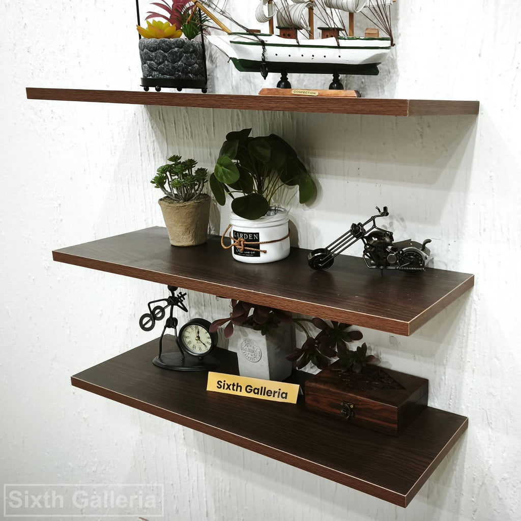 Set of 3 Floating Shelves Walnut Brown