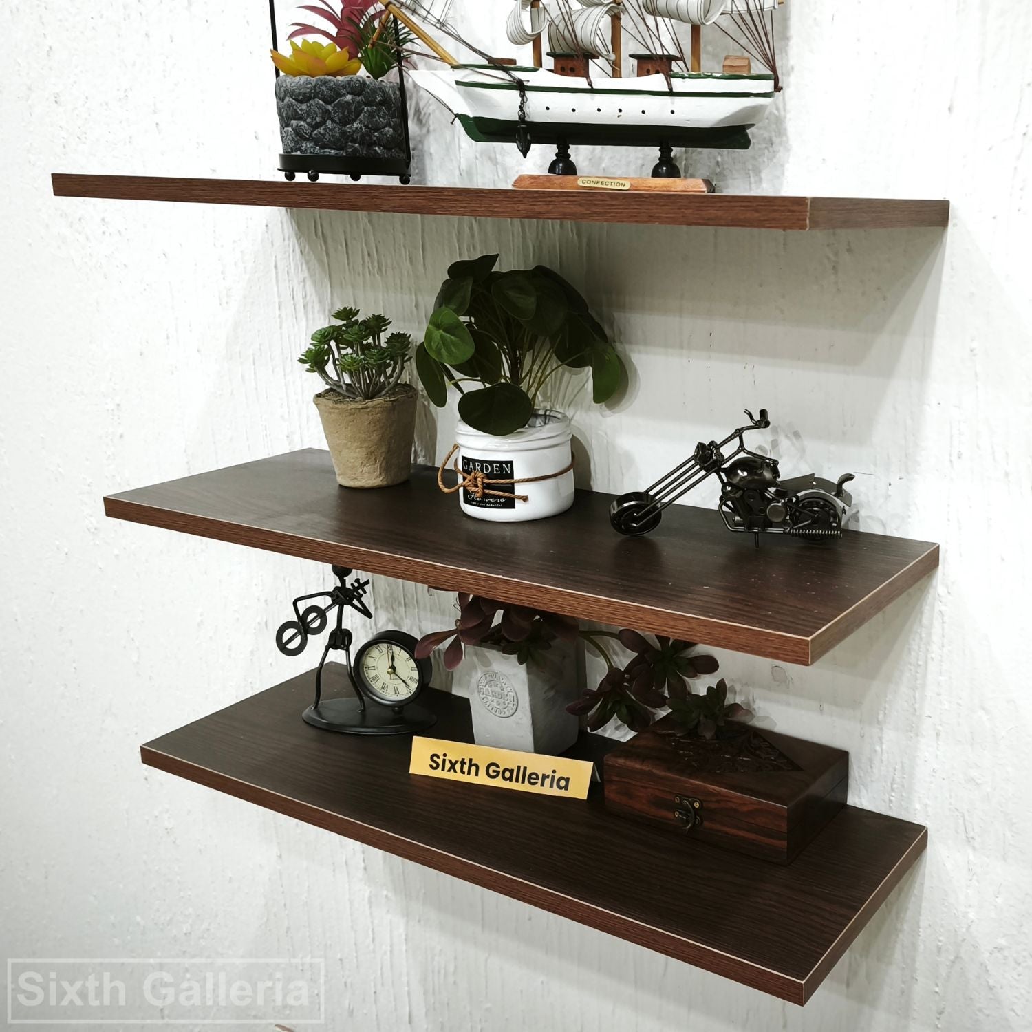 Set of 3 Floating Shelves Walnut Brown