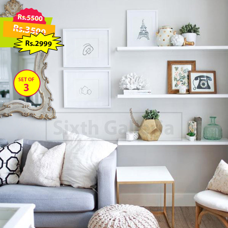 Set of 3 White Floating Shelves 2 feet (24 inches)