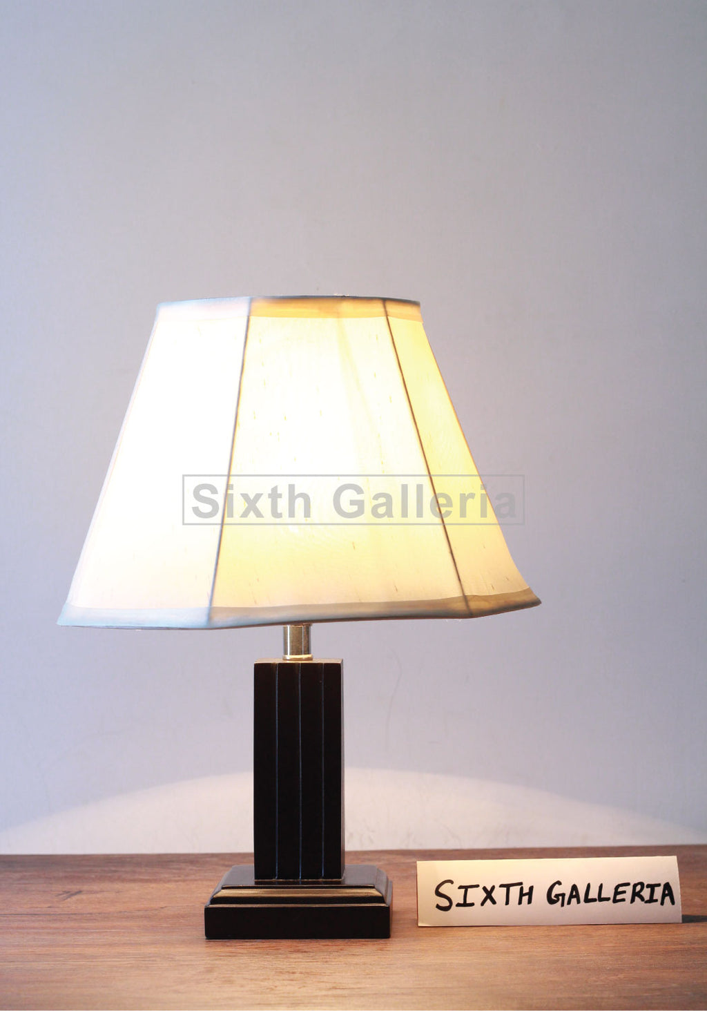 Wooden Pillar Lamp Pair