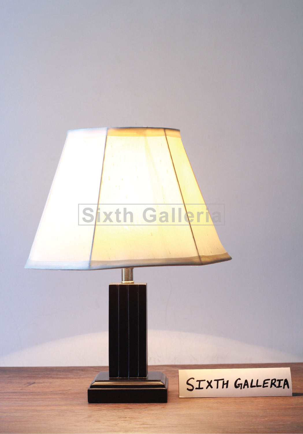 Wooden Pillar Lamp Pair