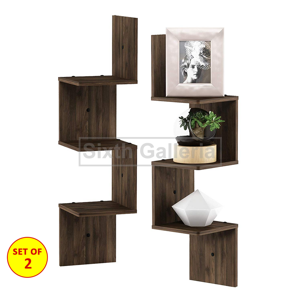 Corner Shelf Walnut Brown (Set of 2)