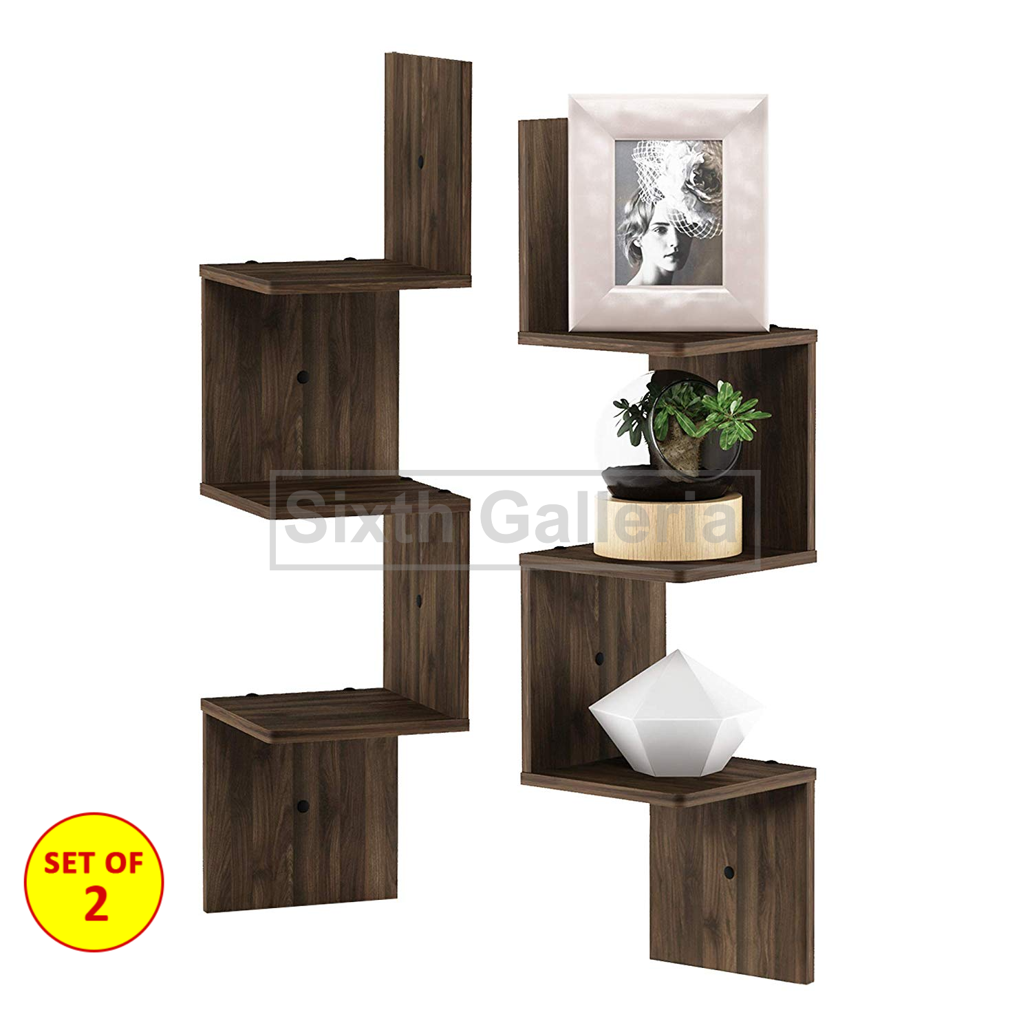 Corner Shelf Walnut Brown (Set of 2)