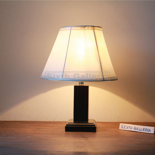 Wooden Pillar Lamp Pair