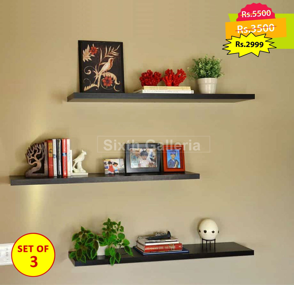 Set of 3 Black Floating Shelves