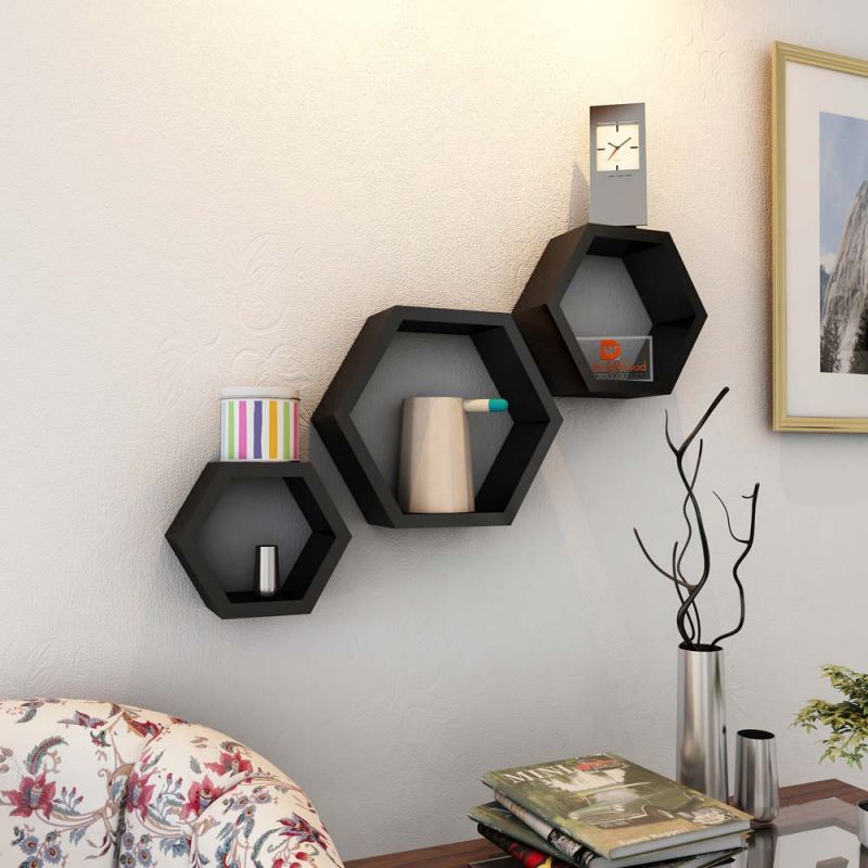 Hexagon Shelves Set of 3 Black