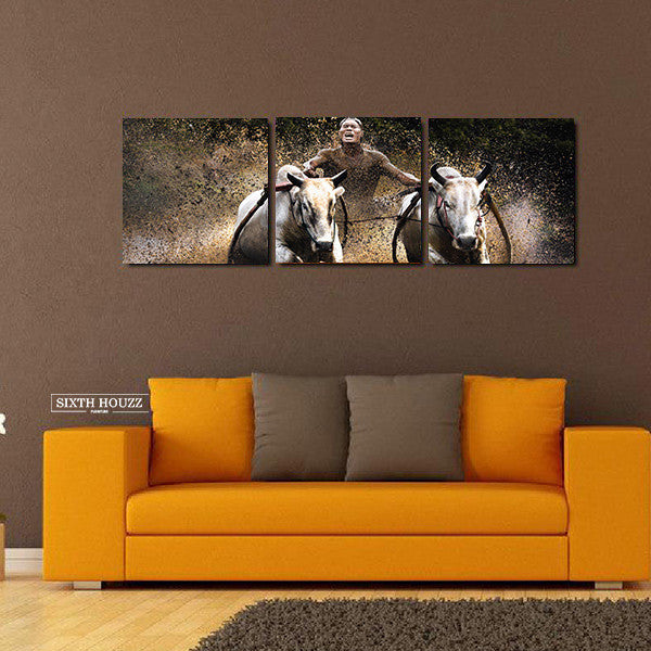 Man and the Bull Set of 3 Canvas frames