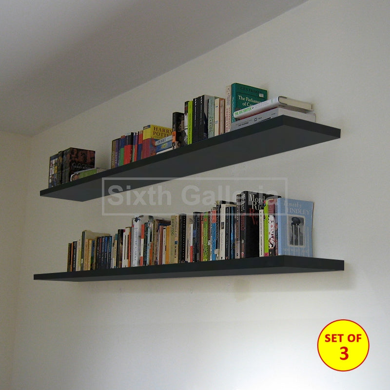 Set of 3 Black Floating Shelves 4 Feet (48 inches)